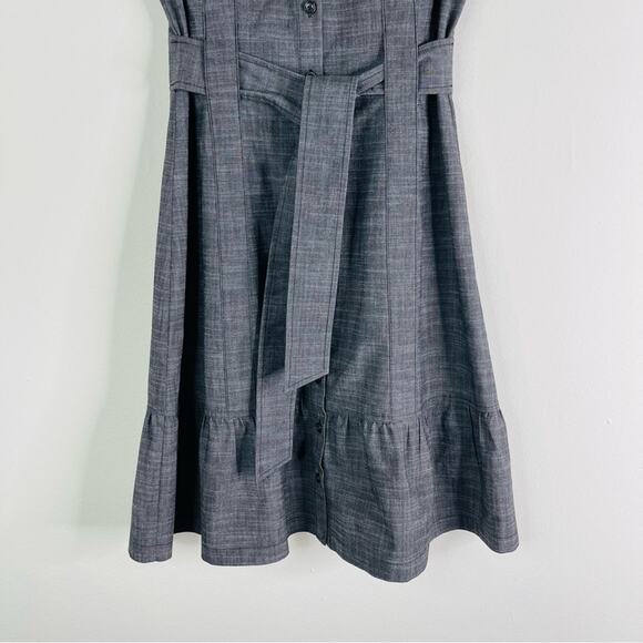Jessica Simpson grey chambray preppy prairie ruffle belted midi dress 4 - Picture 3 of 6